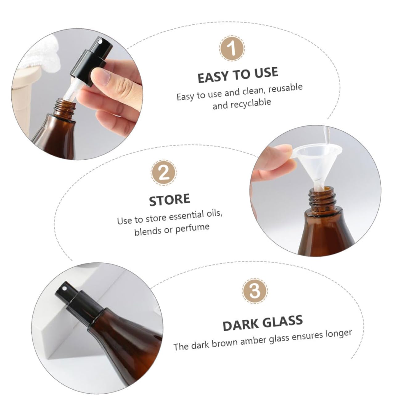 FRCOLOR Bottiglia Spray Vetro Ricaricabile Anti-luce Nebulizzatore Finissimo 3 Pezzi per Essenze Oli Aromaterapia da Viaggio