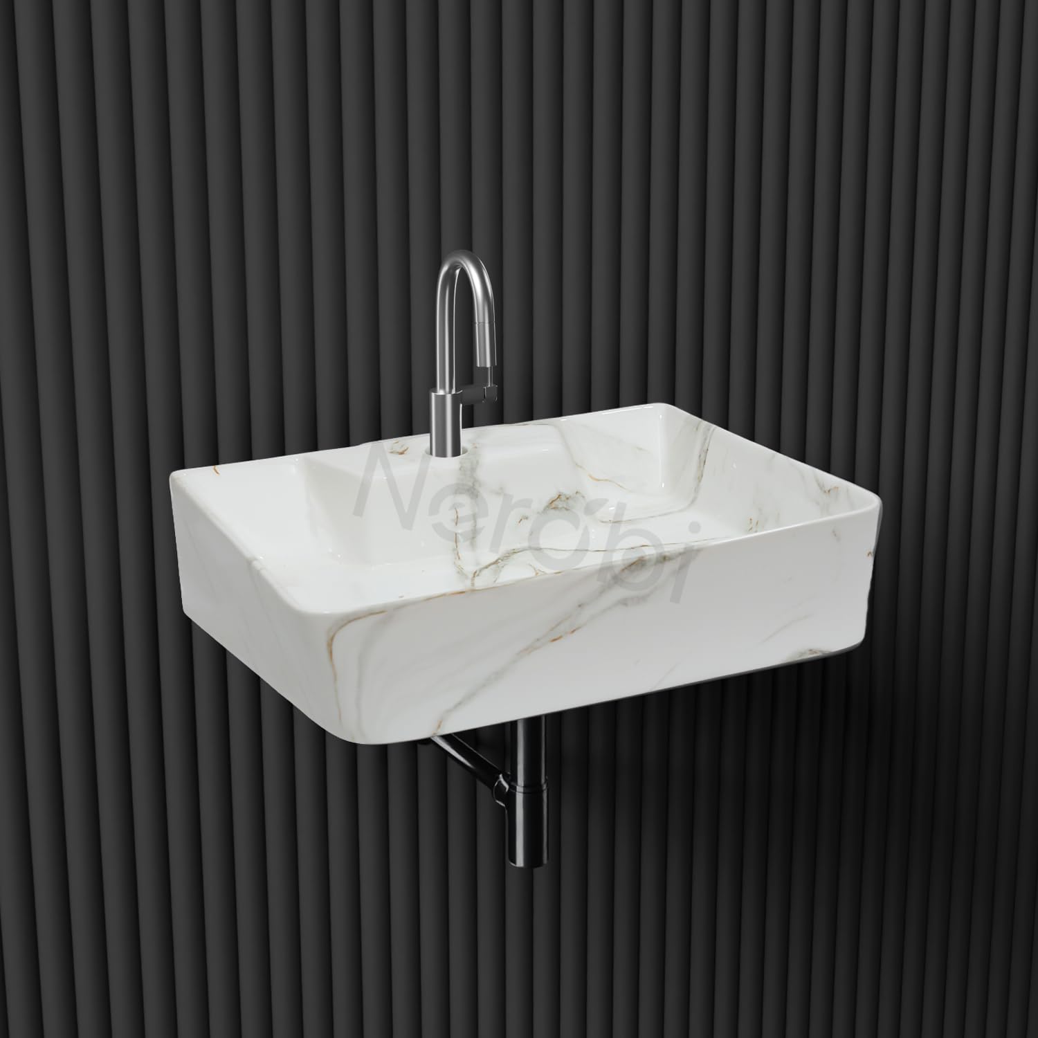 NEROBI Designer Ceramic Table Top Wash Basin For Bathroom | Wall Hung Washbasin | Wall Mounted Bathroom Sink | Wash Basin For Restaurant, Hotel (16 x 12 x 5 Inch)