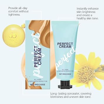 All Over Complexion Perfector, with Brushes, Body Coverage Perfector for Legs, Long-Lasting CC Cream Foundation, Waterproof Skin Tint, Hydrating Full Coverage Concealer (Dark)