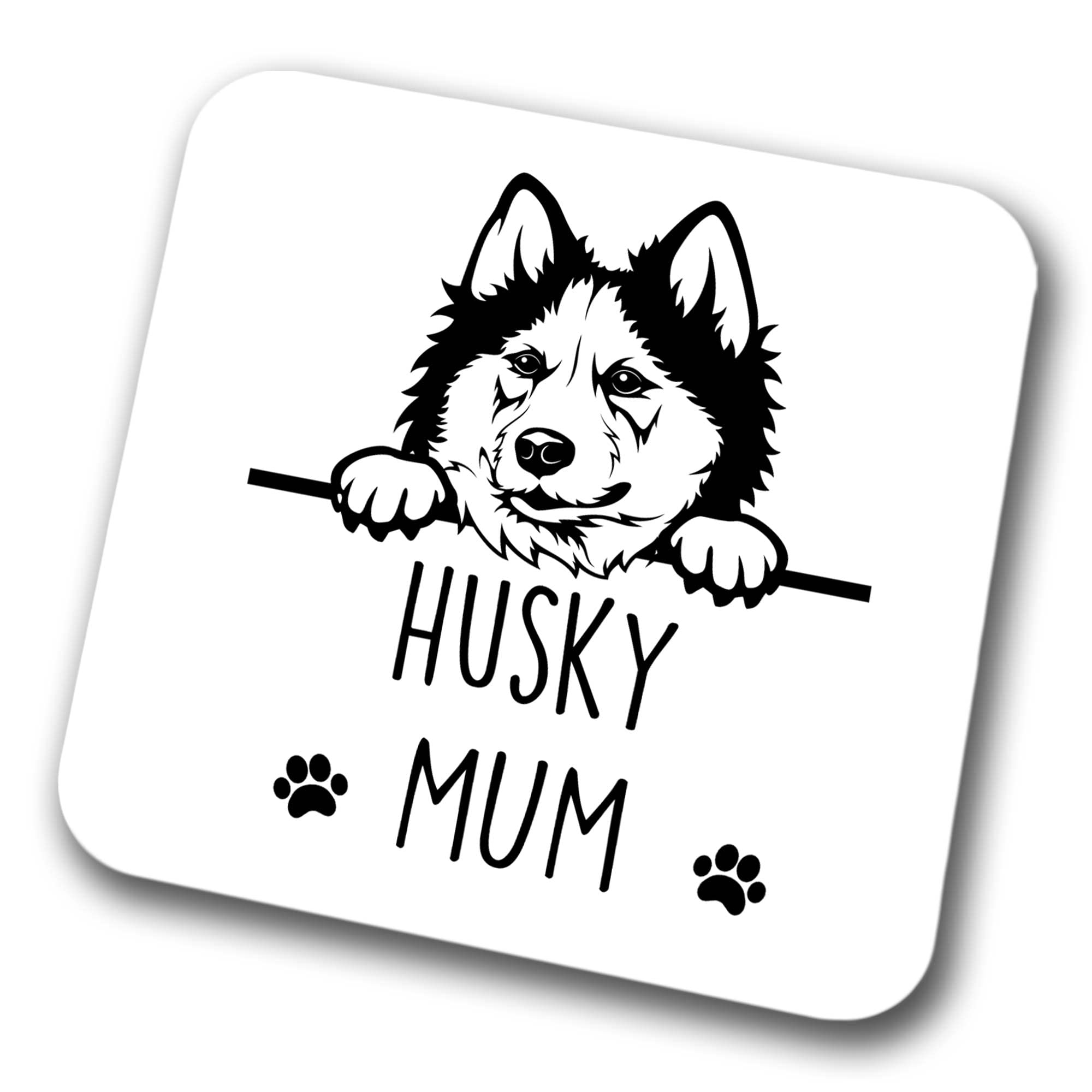 Faithful Prints Boys Husky Mum Coaster Pet Present Husky Dog Mum Dad Friend Joke Funny Gift Birthday Christmas, Hardboard Coaster