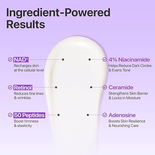 Miniatura 5 de numbuzin No.9 NAD+ Retinol Crema de ojos, Suero de ojos desinflamante y reafirmante para ojeras, arrugas y líneas finas, Péptidos y Niacinamida para