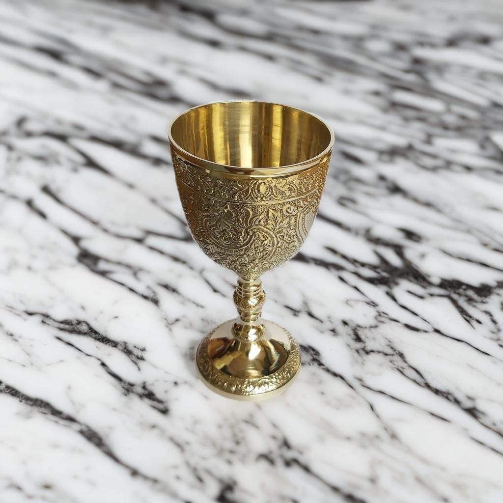 PARIJAT HANDICRAFT Set of 2 Hand Made brass flutes wine heavy goblet brass drinking glasses beverage tumbler cups for water juice milk beer ice tea and farmhouse decor