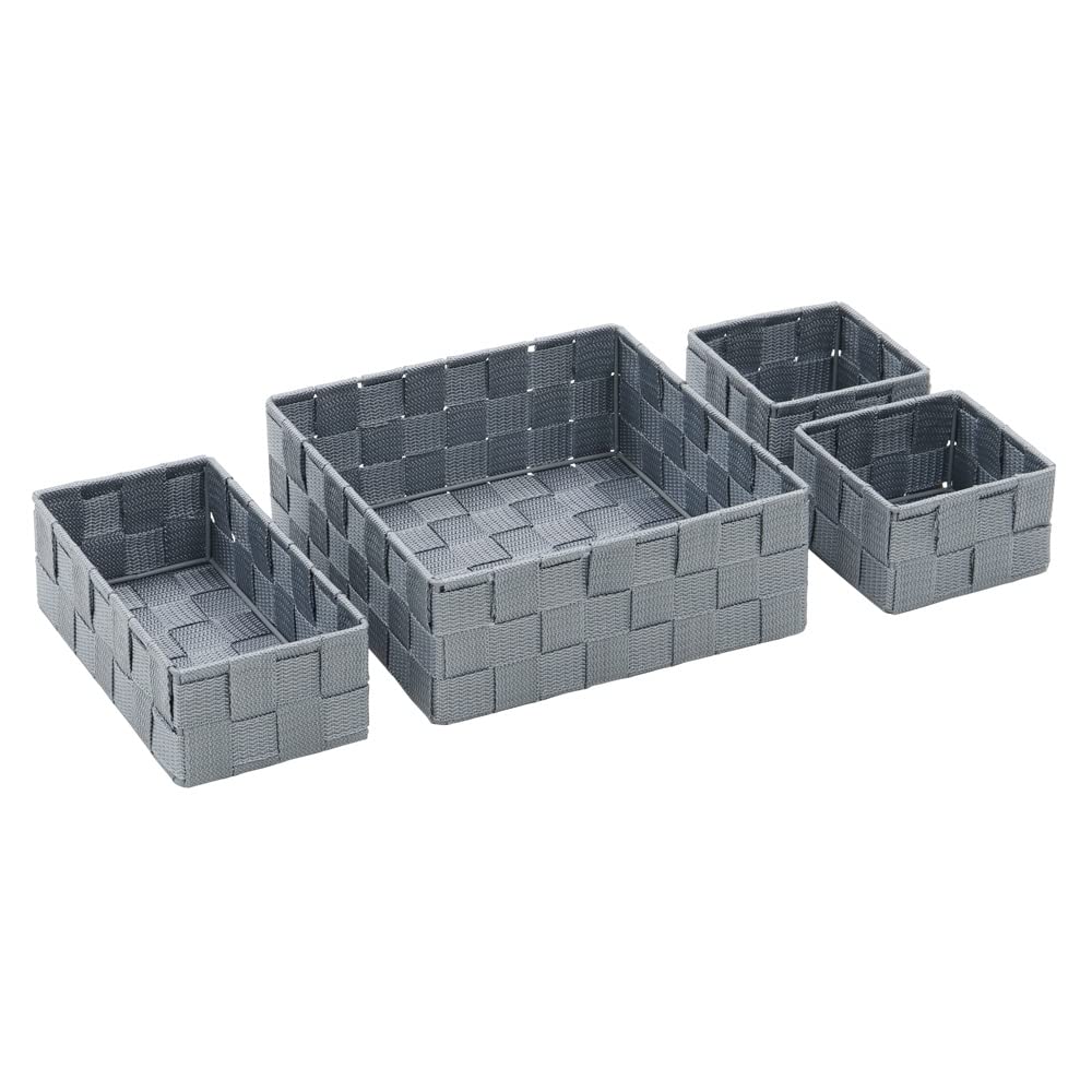 Jvl Grey Vichy Nylon Storage Baskets, Set Of 4