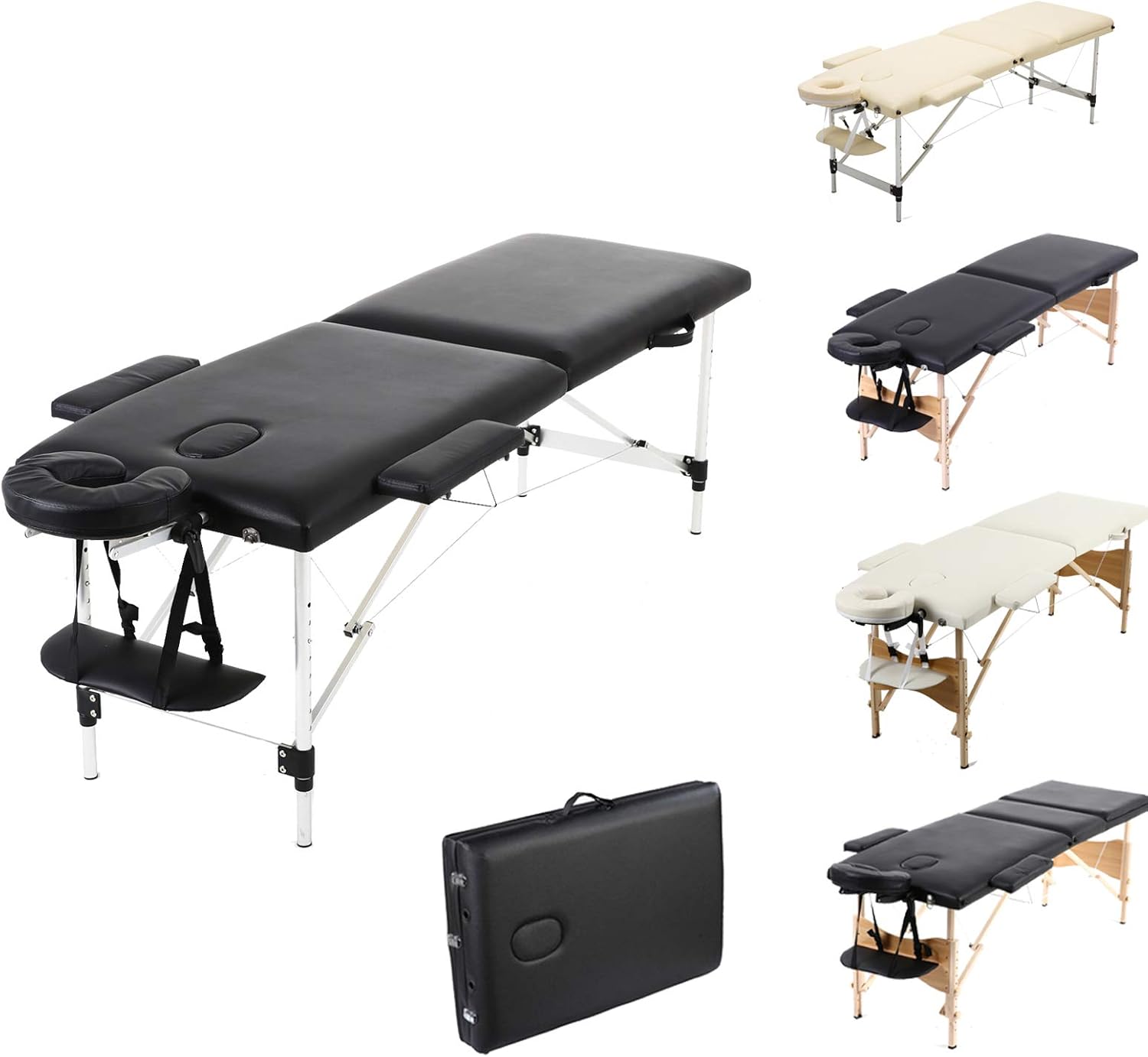 DICN Massage Bed Lightweight Aluminium 2Section Black Folding Portable