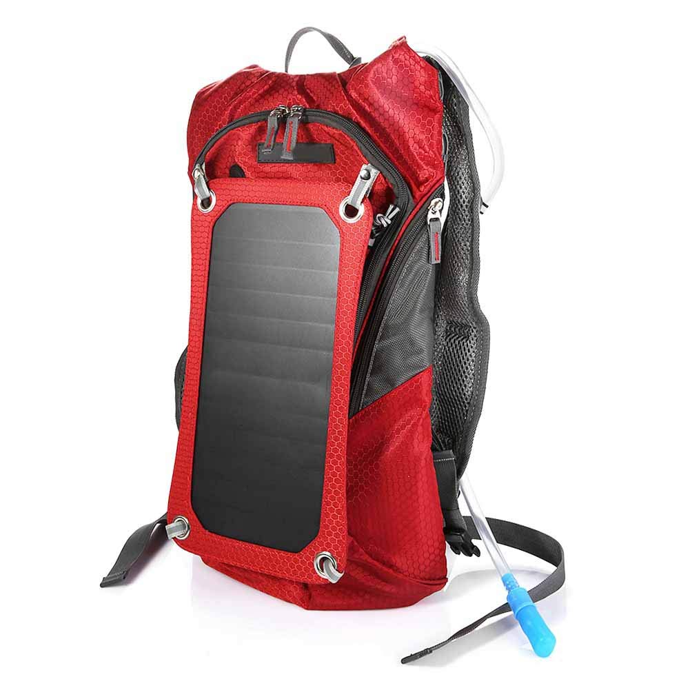 Zaino con Pannello Solare, Zaino da Esterno Multifunzionale in Nylon Resistente con Pannello Solare da 6,5 ​​W E Zaino per Sacca d'Acqua da 2 Litri per Gite in Bicicletta