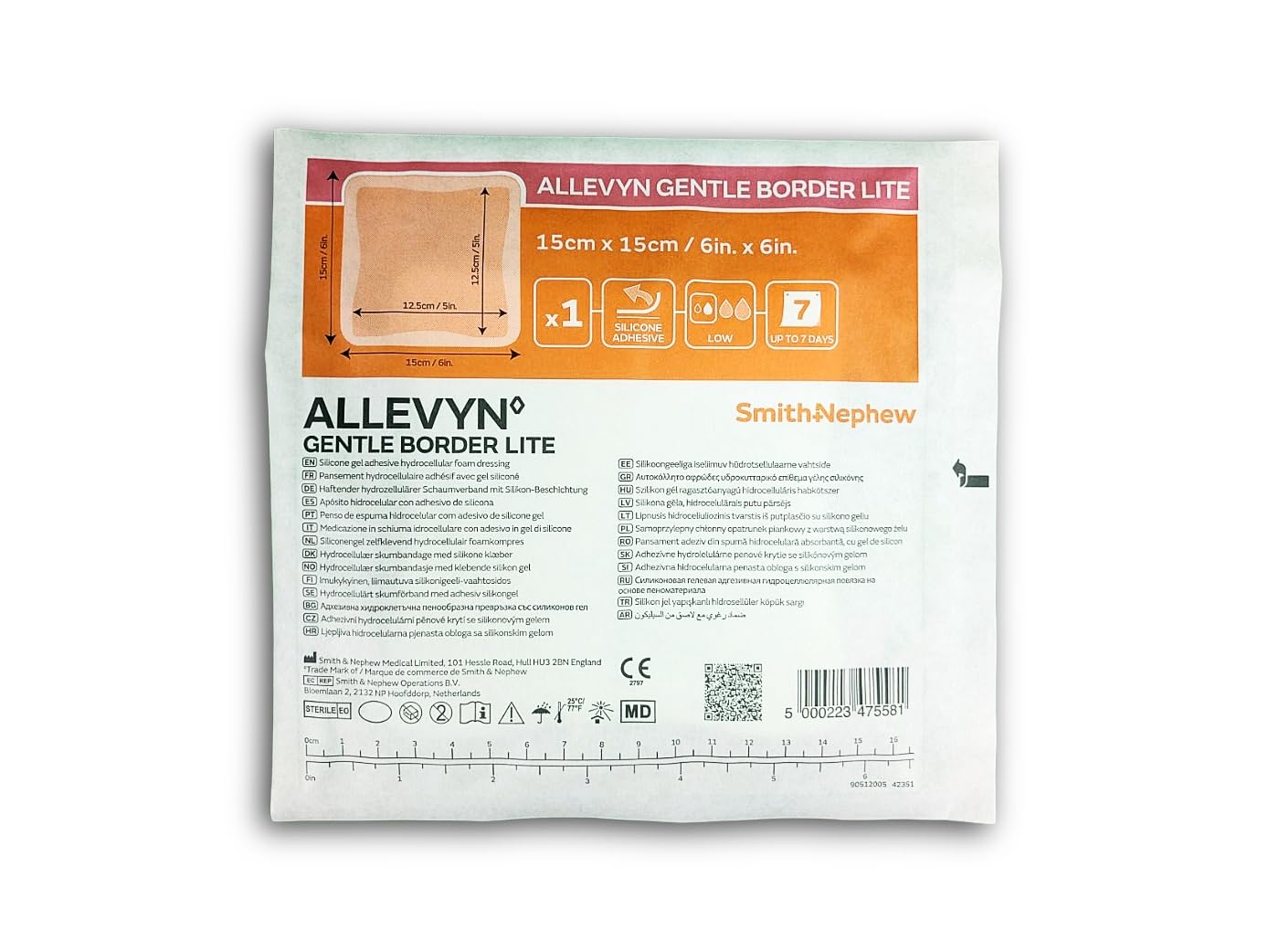 Smith+Nephew ALLEVYN Gentle Border Lite 15x15 cm | Apósito Fino de Espuma de Silicona | Impermeable | 10 Unidades