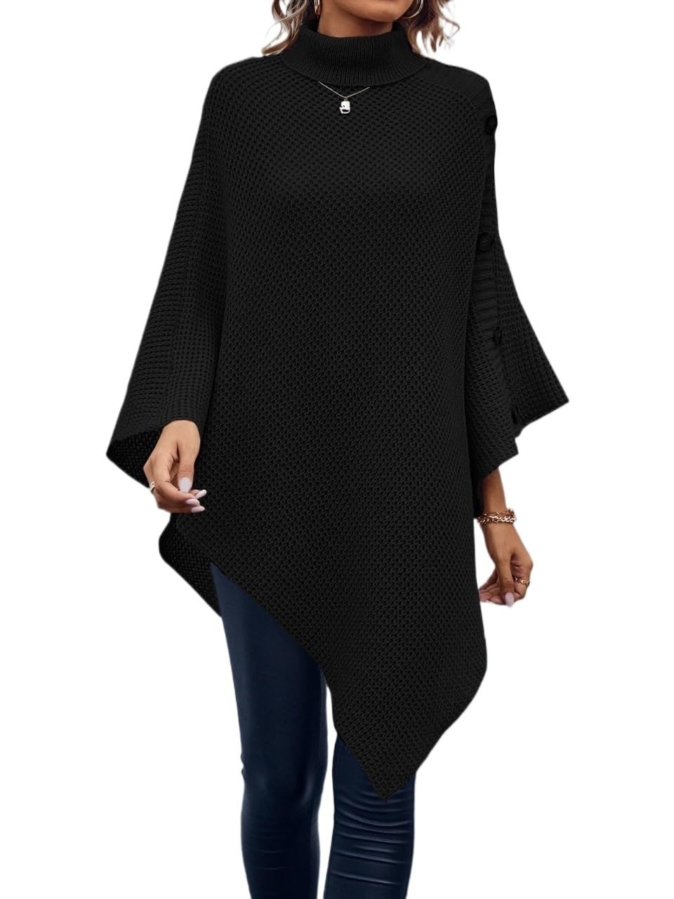 High Neck Batwing Sleeve Asymmetrical Hem Knit Long Sleeve Tops Womens Casual Warm Pullover Tops