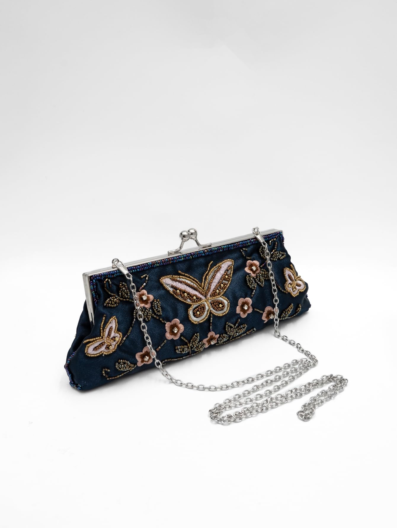 Elegante bolso de noche vintage con cuentas florales y mariposas para mujer, para novias, bailes, fiestas y formales