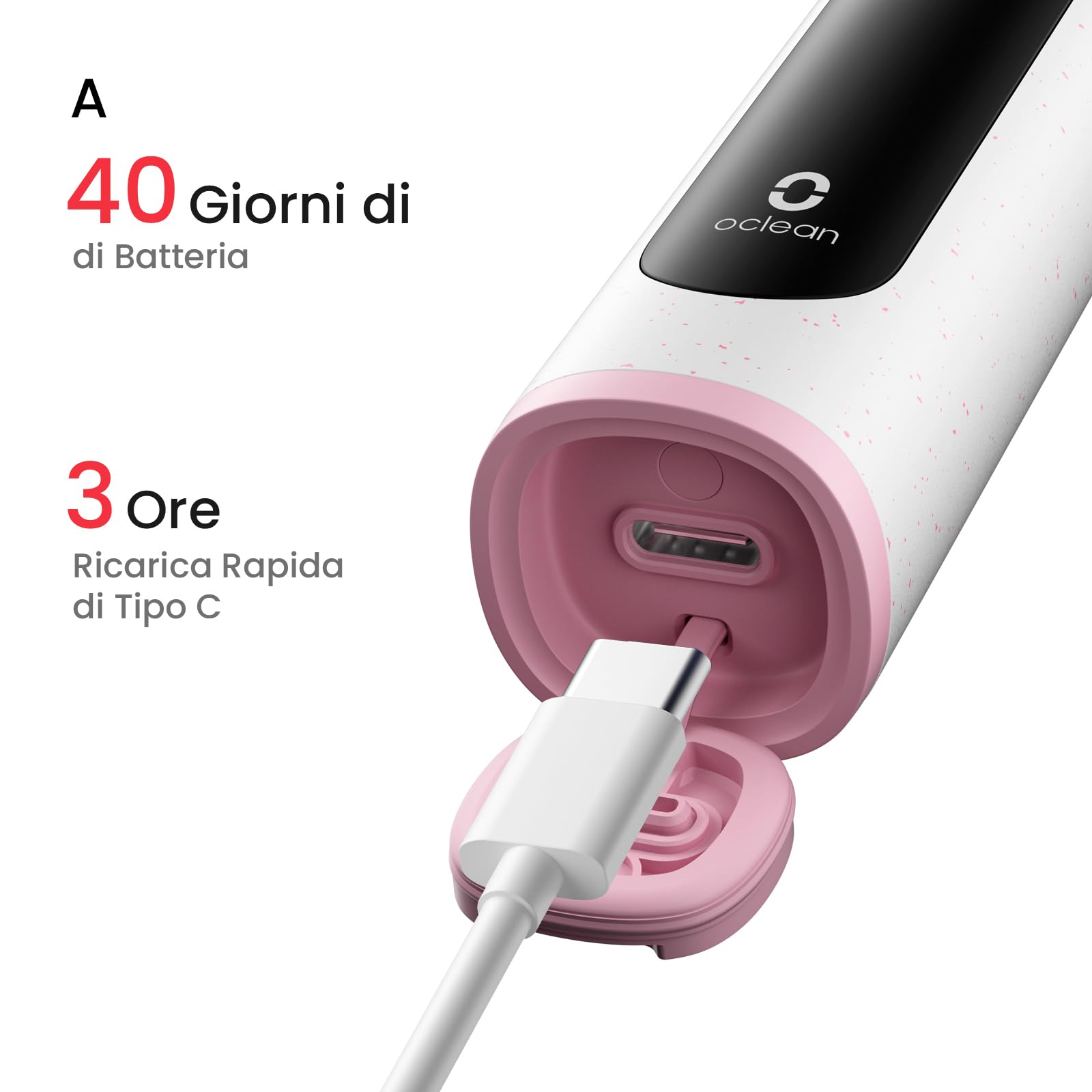 Oclean X Lite Spazzolino elettrico, Spazzolino elettrico intelligente, 5 Modalità, 72000 movimenti al minuto, Spazzolatura supplementari, Durata 40 giorni, Promemoria batteria scarica, IPX7, Grigio