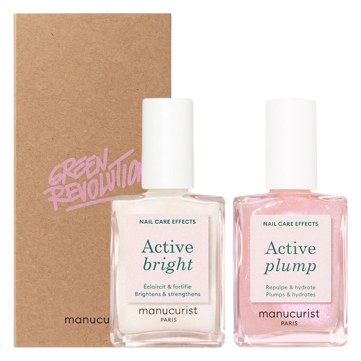 Set Smalto Unghie Manucurist Active Icons Duo - Smalti Active Bright, Active Plump - Trattamento illuminante e cura - Smalto Rinforzante Unghie - Cofanetto Regalo Donna