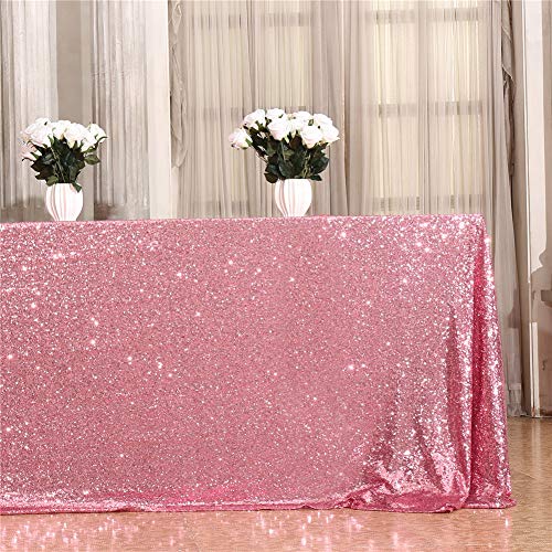 Image of Eternal Beauty Fuchsia Pink Tablecloth, 50x80 Inch Sequin Rectangle Table Cover for Mother's Day Cake Dessert Exhibition Party Birthday Events