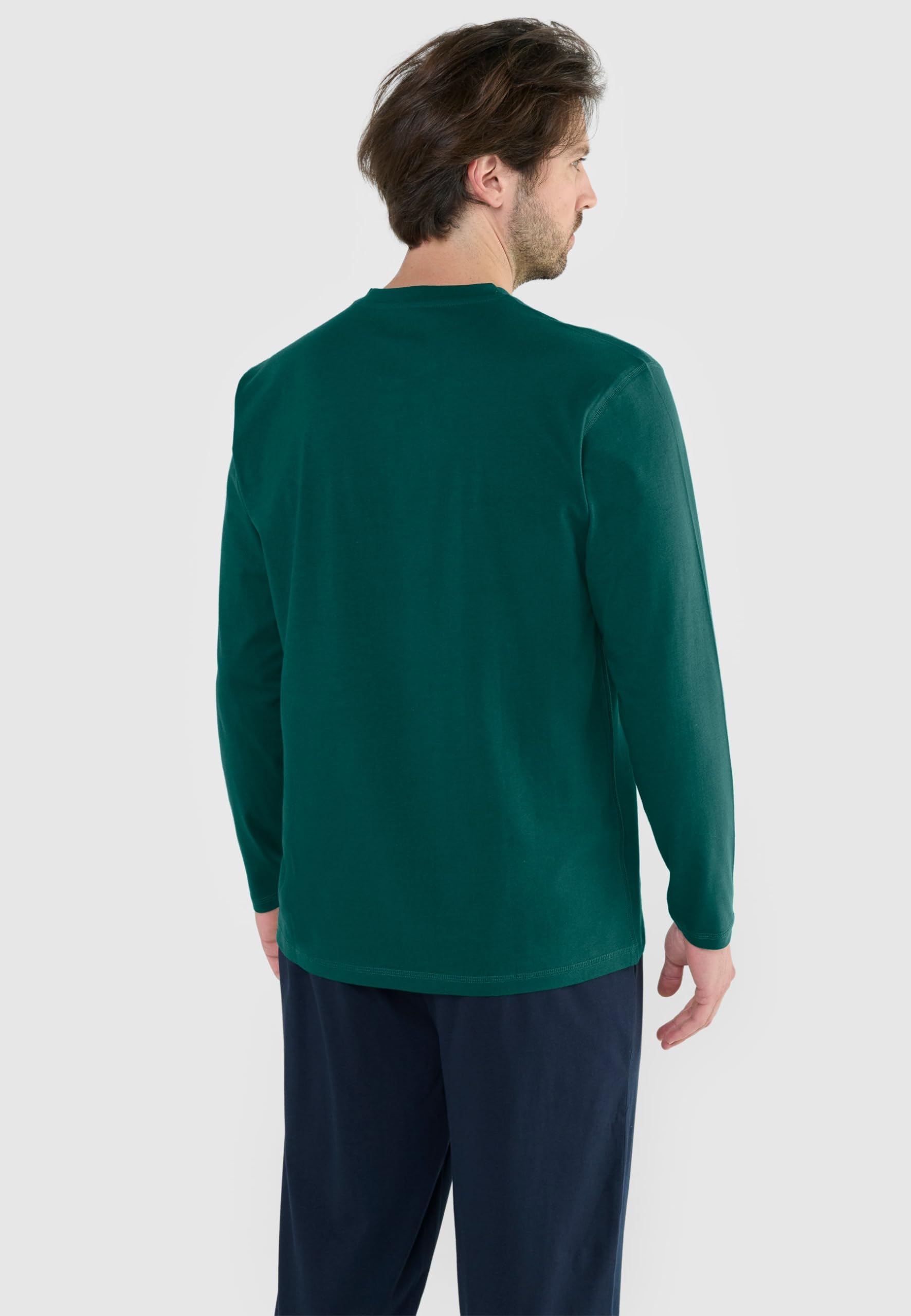 El Búho Nocturno Haut Pyjama Homme Manches Longues Uni T-Shirt Homme, 100% Coton, Vert 7529, XL