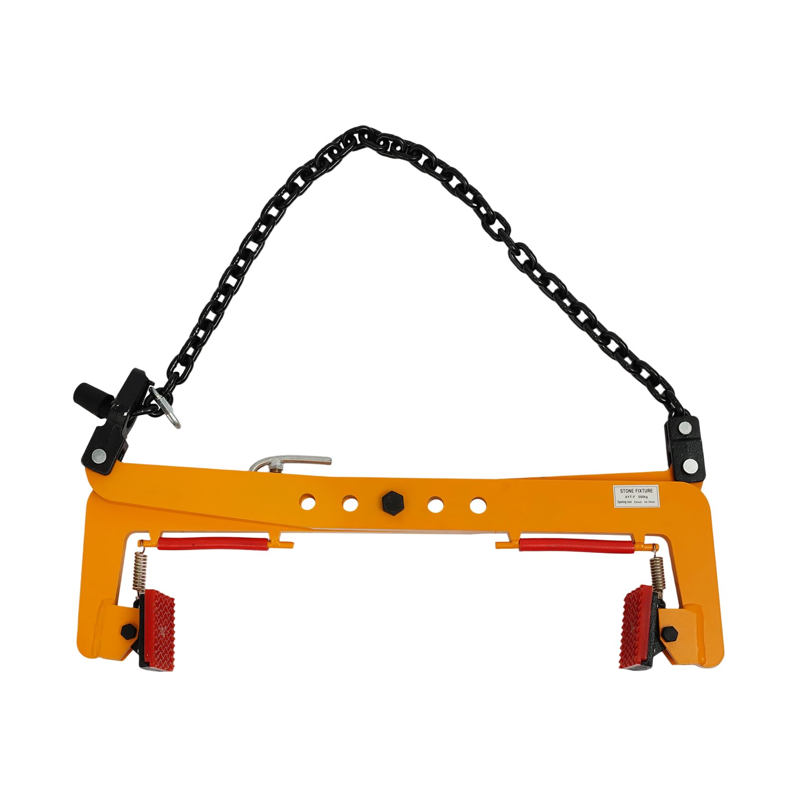 Sollevatore per pietra, morsetto per pietra, 500 kg, pinza di sollevamento regolabile in acciaio legato con catena, apertura da 33-70 cm, giallo, per il sollevamento di pietre, legno da costruzione