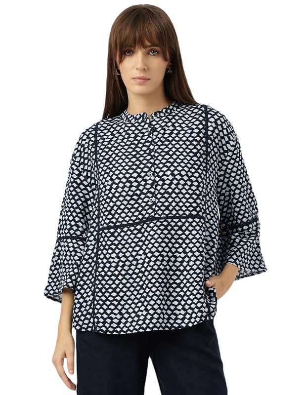 Women's Linen Regular Fit Bell Sleeve Long Sleeve Top