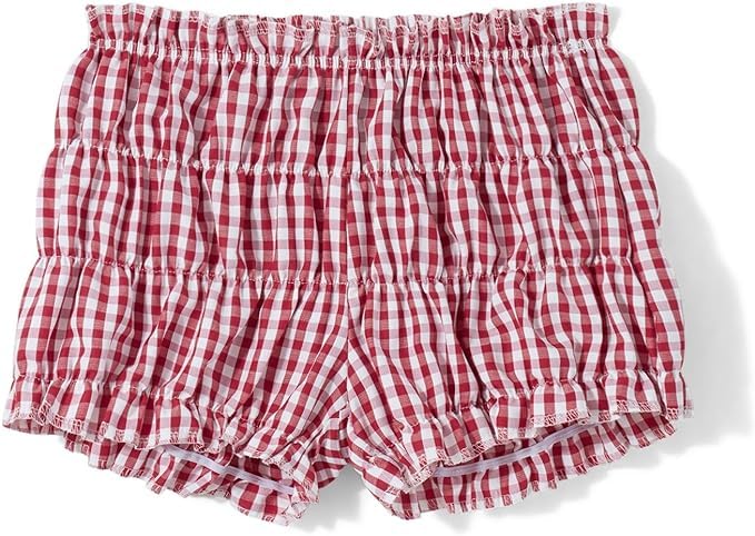 Image of Amiblvowa Bloomer Pajama Boxer Shorts Women Y2k Ruffle Low Rise Sexy Gingham Plaid Lounge Elastic Lolita Micro Pj Sleep Pants (Red Ruffle, M), Medium