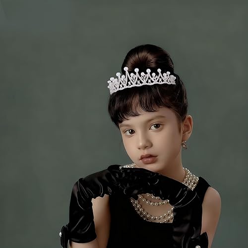 Miniatura 3 de Tiara de boda, corona de perlas de novia de Vofler – diadema de diamantes de imitación de cristal plateado para mujeres, reina, damas, flores,