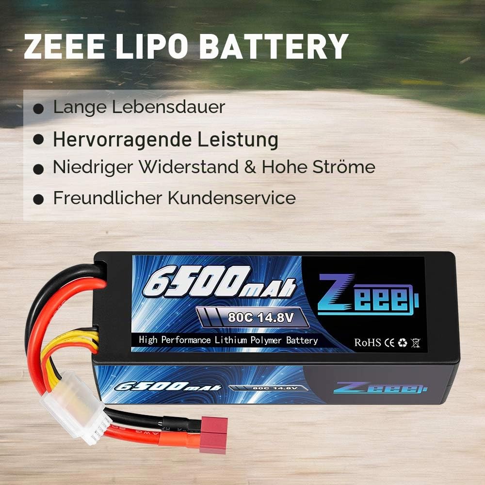 Zeee 4S Lipo Akku 14,8V 80C 6500mAh Batterie RC Hardcase mit T Stecker