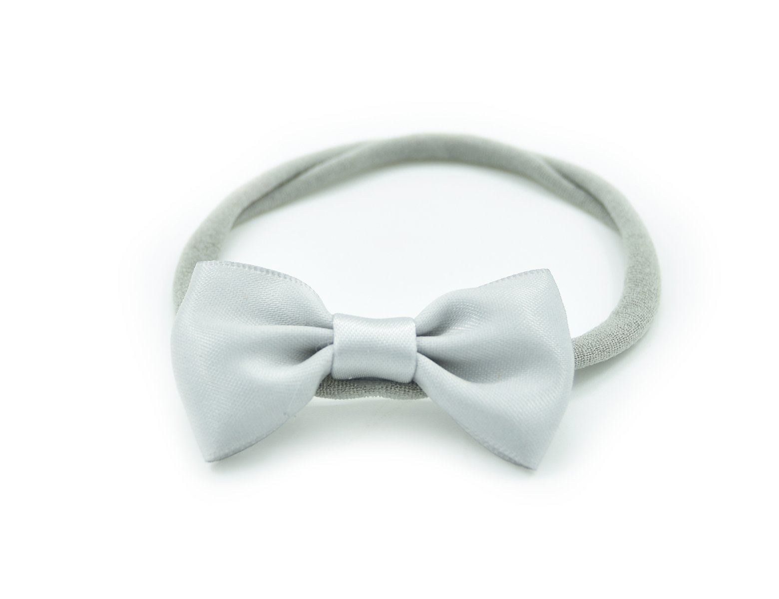 PrettyBoutique Baby Girls Satin Bow Soft Skinny Elastic Nylon Headband Hair Band Accessories (Light Grey)