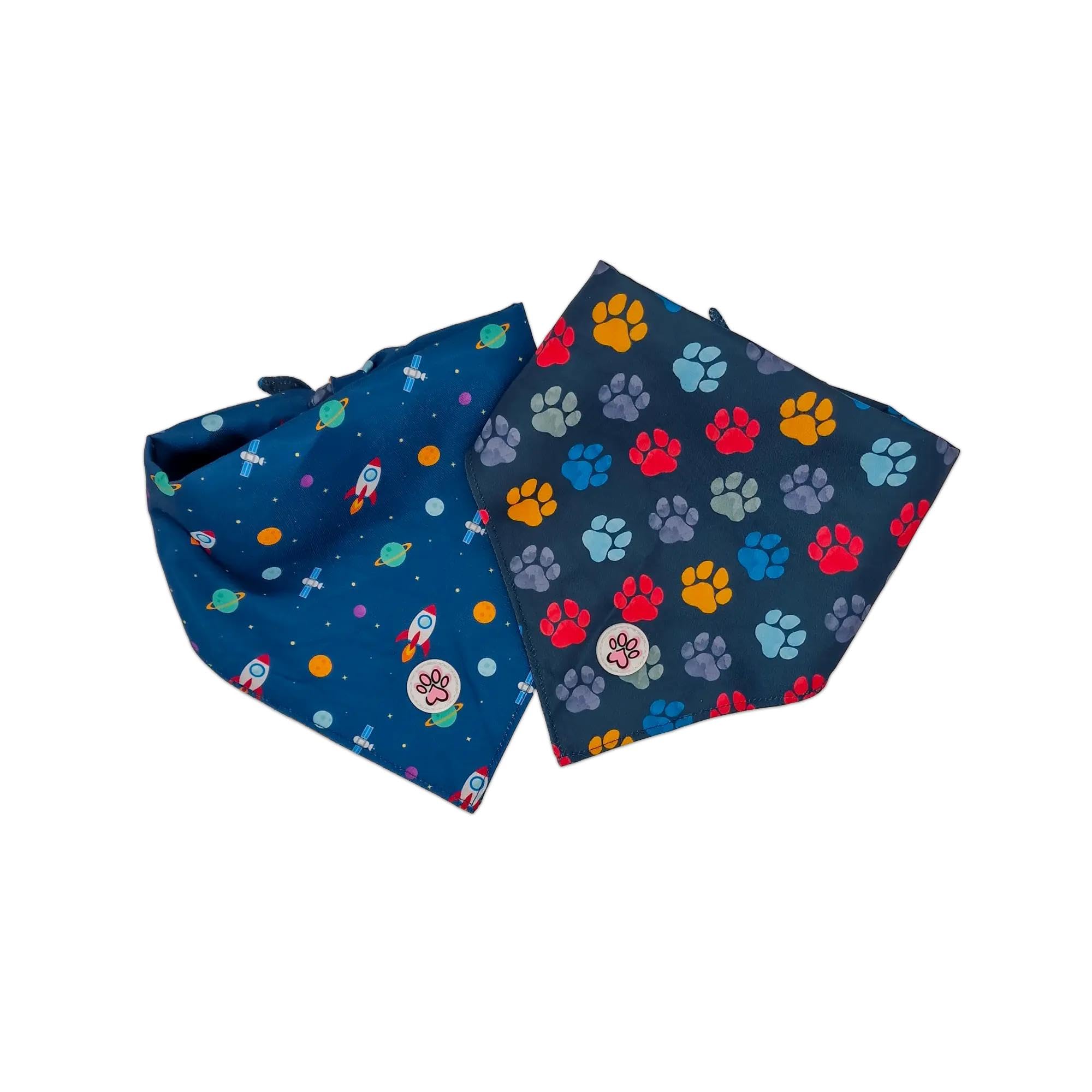 Bandana pour chien You are My Universe bleu à motifs galaxie et pattes