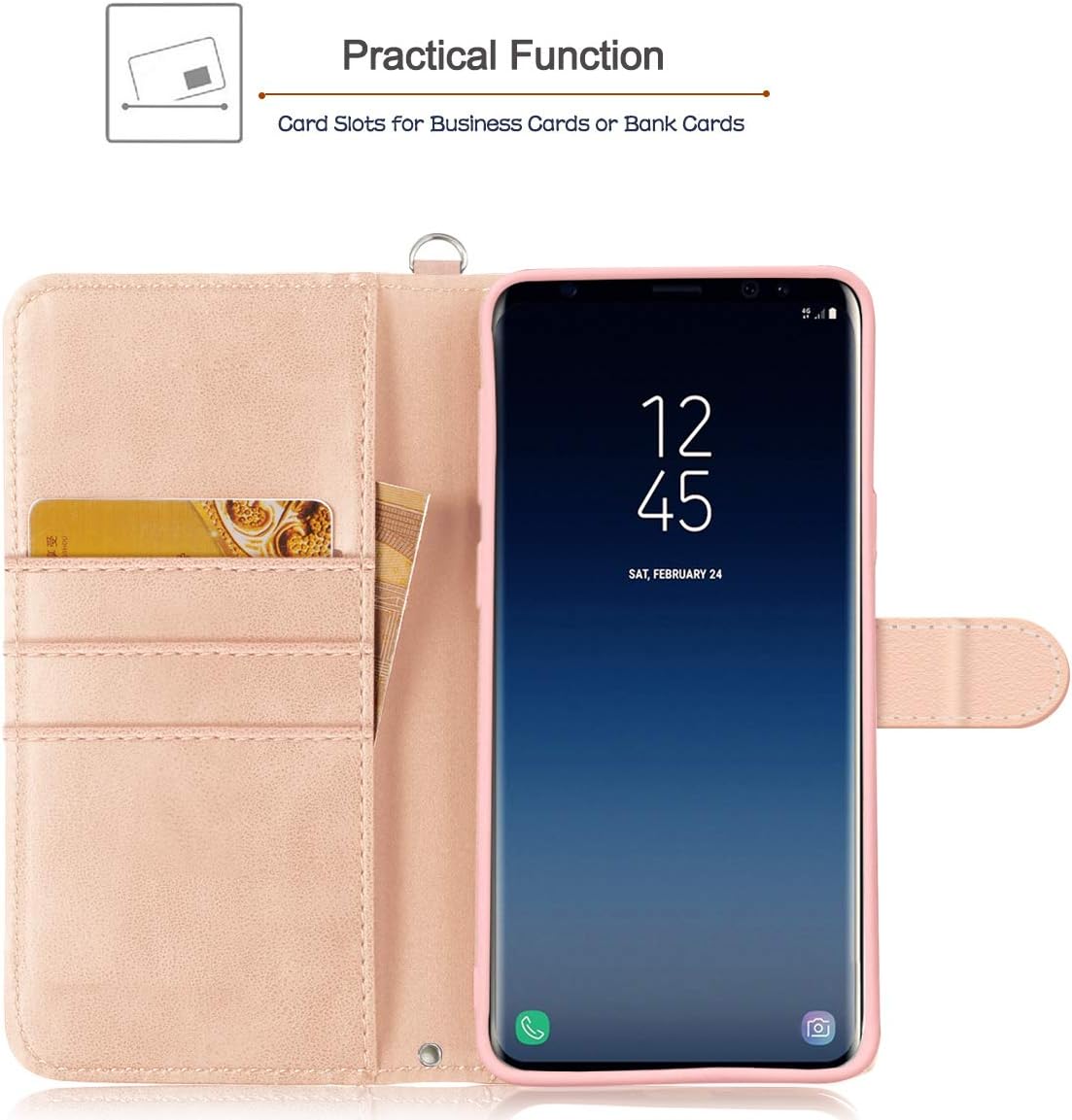 Galaxy S9 Case, Hocase PU Leather Full Body Protective Wallet Case Cover with Credit Card Holders, Wrist Strap, Magnetic Closure for Samsung Galaxy S9 (SM-G960) 2018 - Peony Flowers