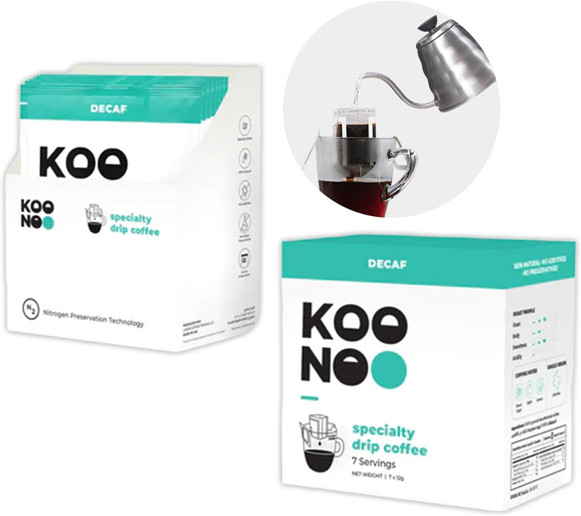 KoonooDecaf | Medium Roast | 7 x 12g Sachets | Specialty Drip Coffee | Made in UAE