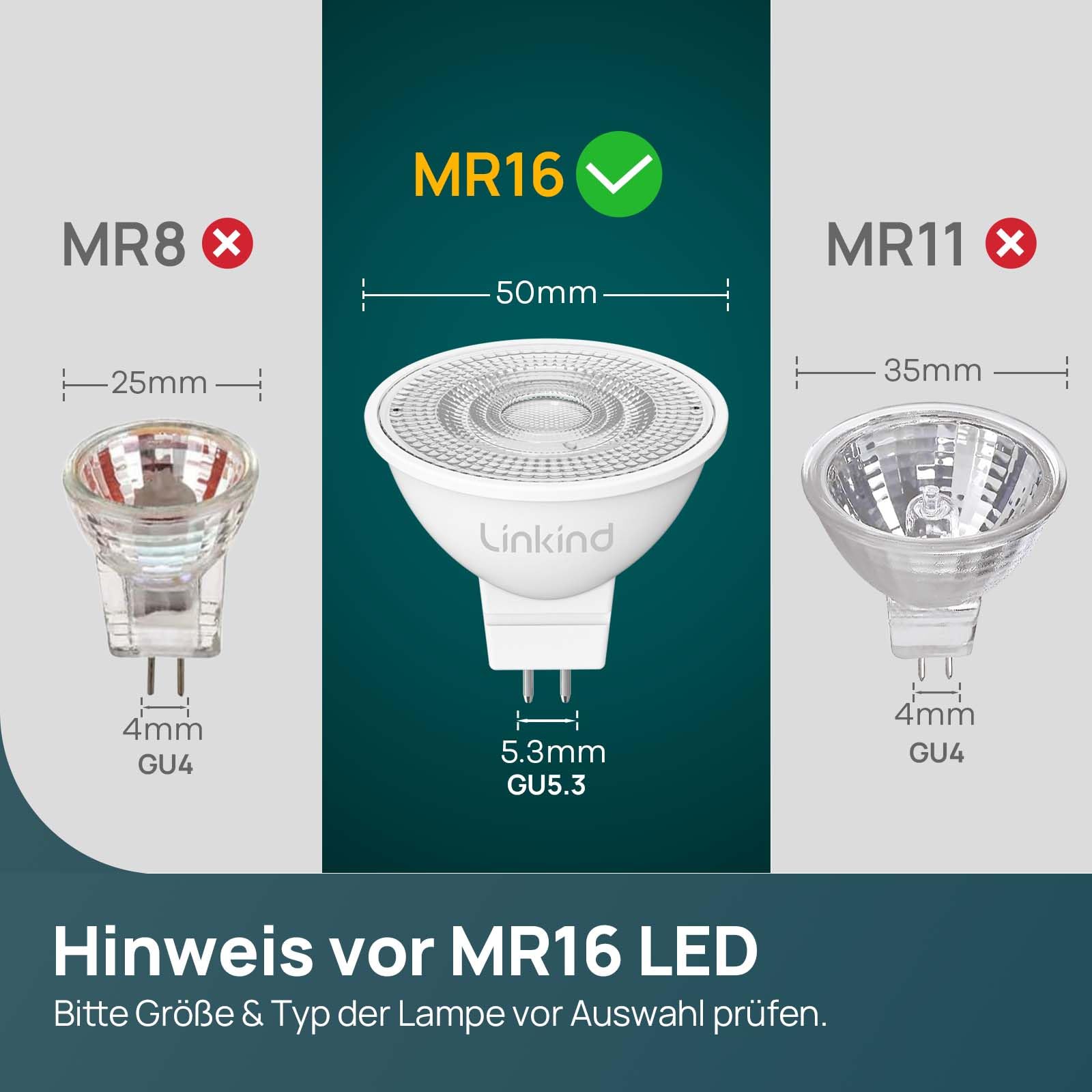 Linkind 12V GU5.3 Led 3.4W, 35 Watt ersetzt, 2700K Warmweiß 36° Abstrahlwinkel LED Spot MR16, 360Lm AC/DC 12V LED Leuchtmittel, 25… – Ansicht 3