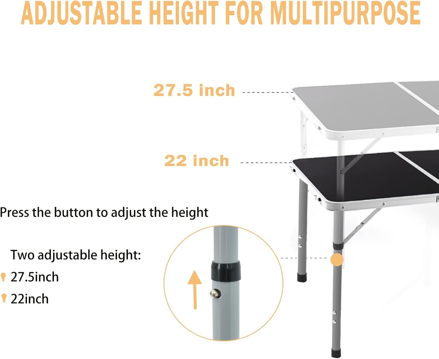 FUNDANGO Height Adjustable Portable Lightweight Folding Camping Table with Layer Mesh Storage Fold Up Foldable Collasible with Handle for Outdoor, Indoor, Beach, BBQ, Picnic,Travel : Sports & Outdoors