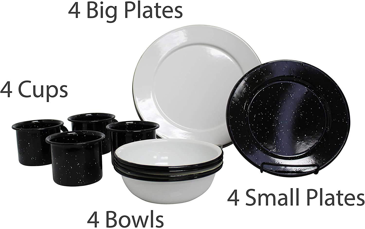 Imusa USA C20666-10979 16PC Vintage Style Enamel Indoor or Outdoor Tableware Set from MEXICO,Blue, white