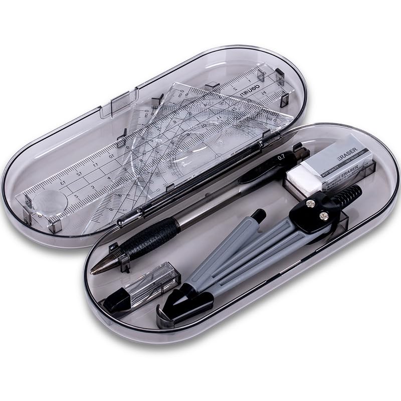 8 pieces Geometry Compass Set Grey Drafting Set School Maths Protractor Set Pencil Lead Refills Compass Pencil Eraser Rulers with Carry Case for Drafting Student Teacher School - Image 4