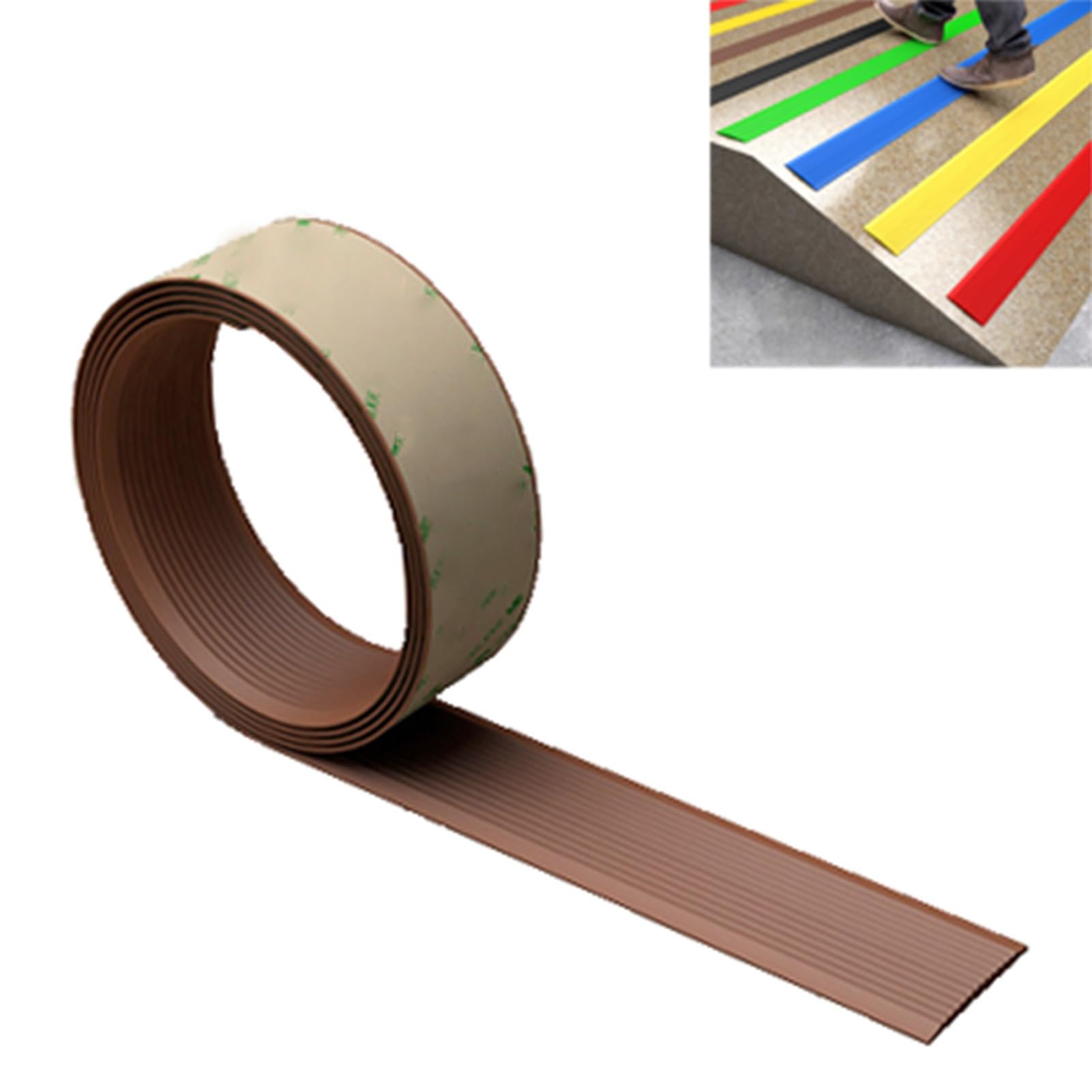 Tira antideslizante para peldaños de madera, protector de borde de goma para escaleras interiores, color marrón oscuro, 7 m