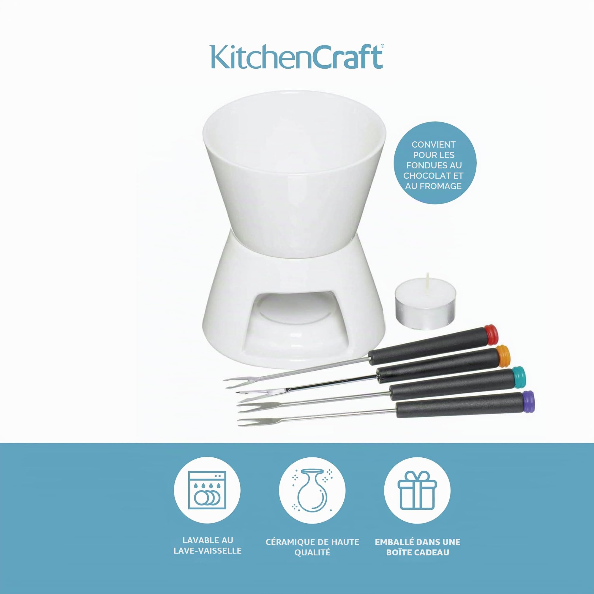 KitchenCraft Chocolate Fondue Set with Ceramic Pot