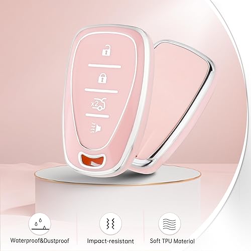 Miniatura 3 de YO&YOYE Funda para llavero Chevy con llavero, funda de protección de TPU suave rosa para Chevy Chevrolet Malibu Equinox Traverse Camaro Cruze Blazer