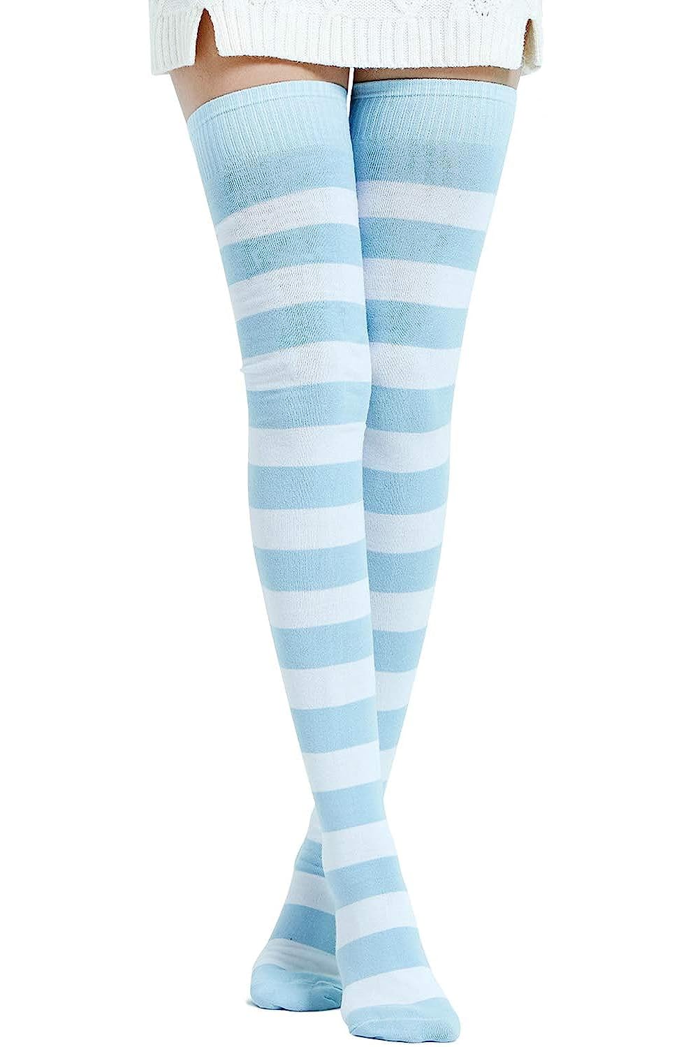 DRESHOW 2 Pares Mujer Extra Largos Medias de Muslo Hasta Rodilla Casual Sobre la Rodilla Medias Altas de Muslo Calcetines Largos de Algodón