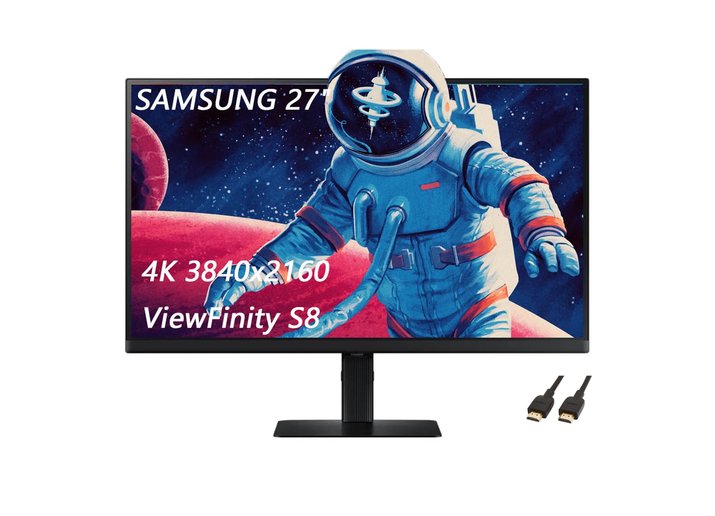Samsung 27" ViewFinity S8 Series Computer Monitor, 60Hz, 5ms, 4K UHD(3840 x 2160), Height Adjustable Stand, DisplayPort, HDMI, USB, Black, with HDMI