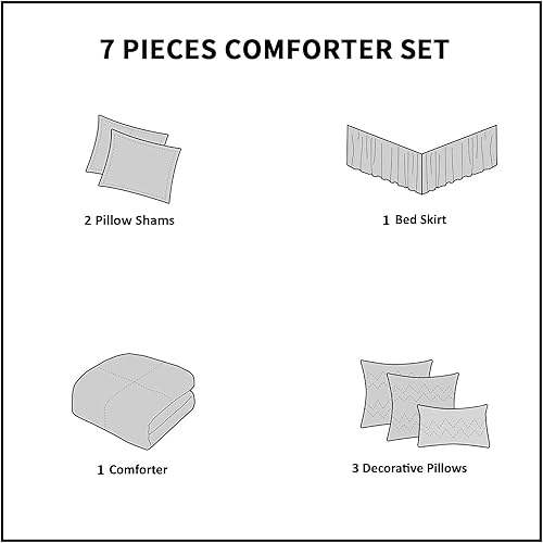 Miniatura 6 de 7 Piezas Elegante Juego de Cama Francés en una Bolsa, Edredón Blanco de Lazo Elegante y Esponjoso con Relleno Alternativo al Plumón, Juegos de Cama