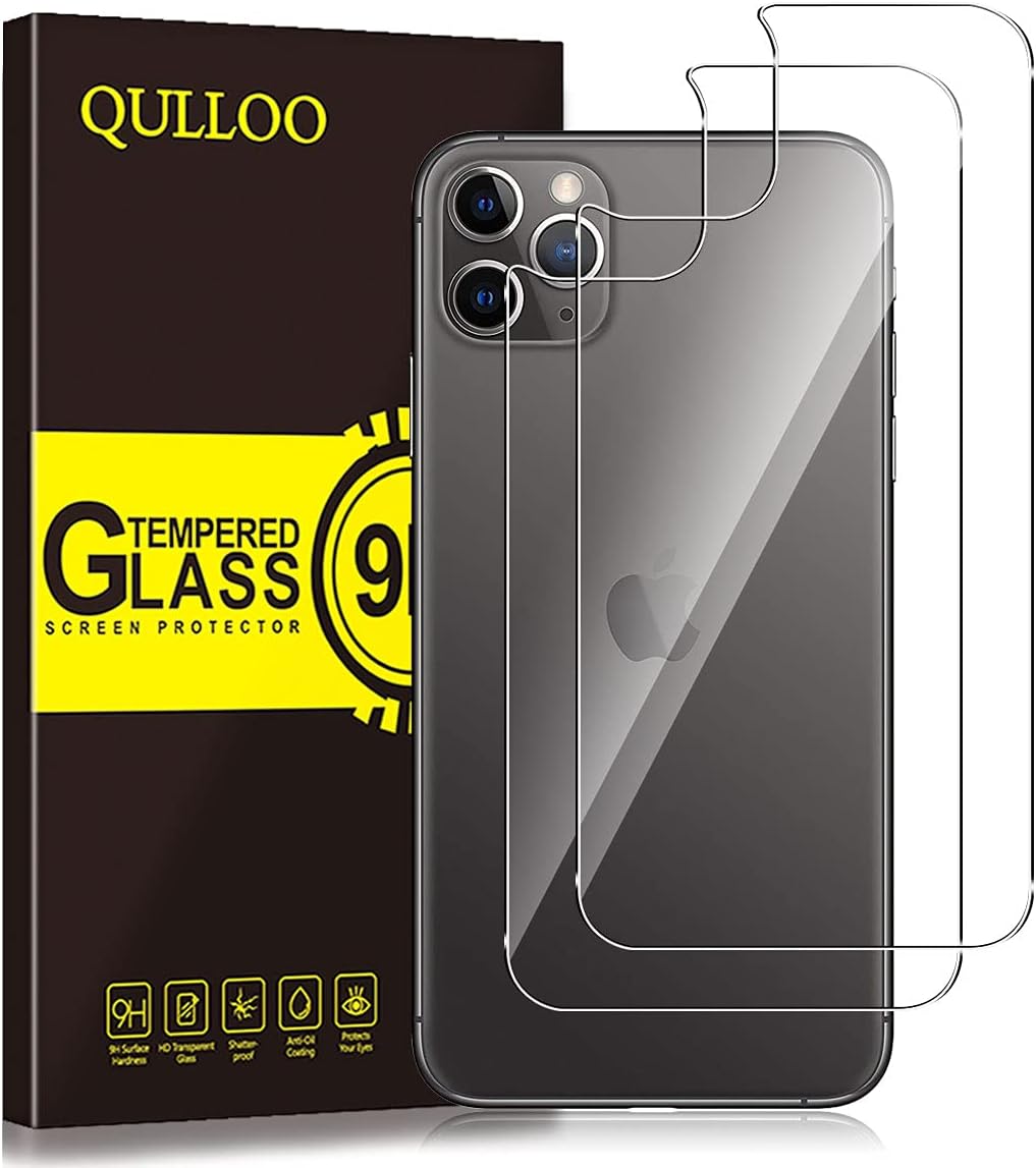 QULLOO for iPhone 11 Pro Max Back Screen Protector, 9H Hardness Temepred Glass Back Film Case Replacement for Apple iPhone 11 Pro Max 6.5" - 2 Pack