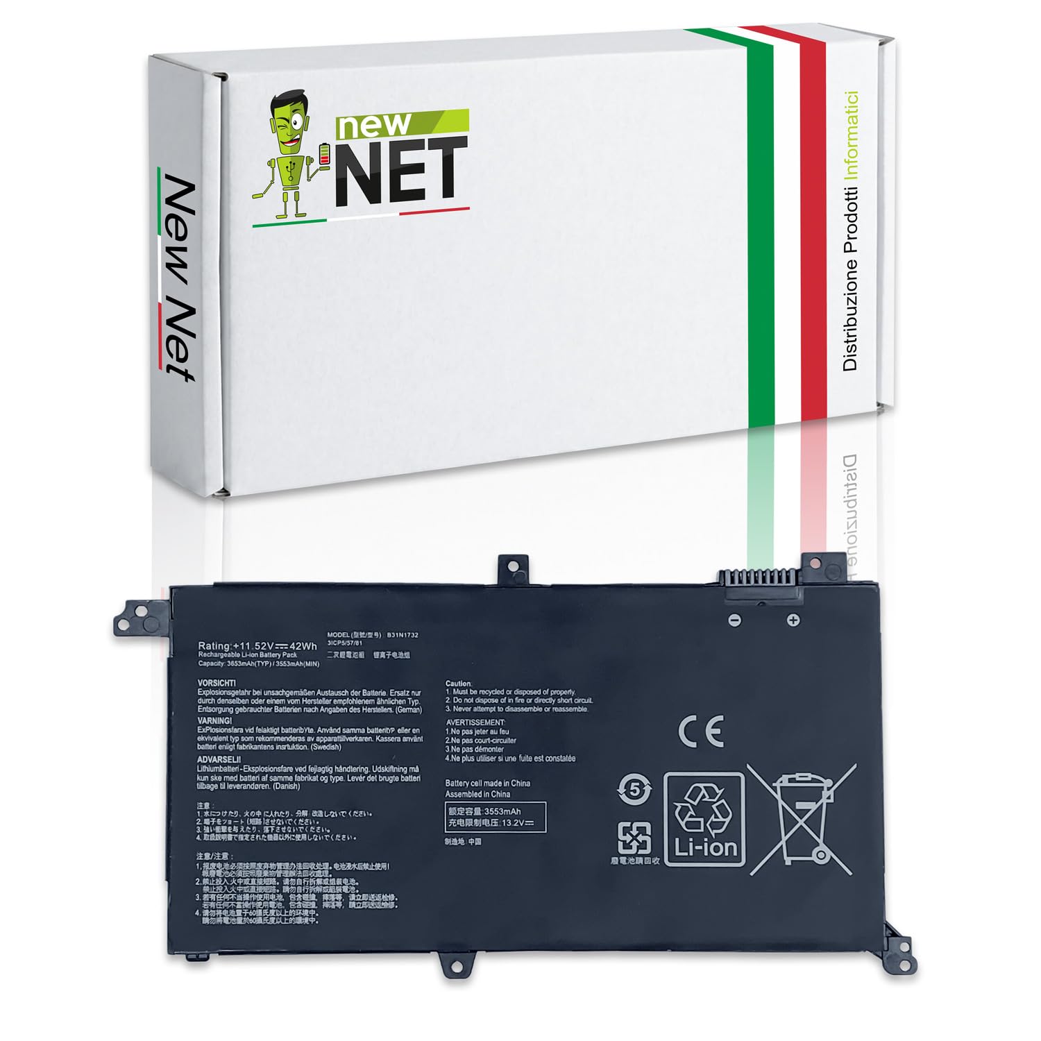 B31N1732 Batteria compatibile con Asus VivoBook X430FN X430UF A571GT F571L F571GT FX571GD FX571LH RX571LH RX571GT S430FA S430FN X571G X571LI X571LH [Celle Alta qualità - 11.52V - 3653mAh]