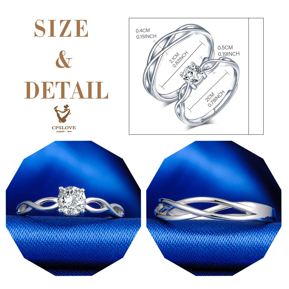Bague de couple pour homme et femme en argent 925, Anneaux de mariage en diamant fleur, la taille réglable, Cadeau de Noël de Saint-Valentin de mariage
