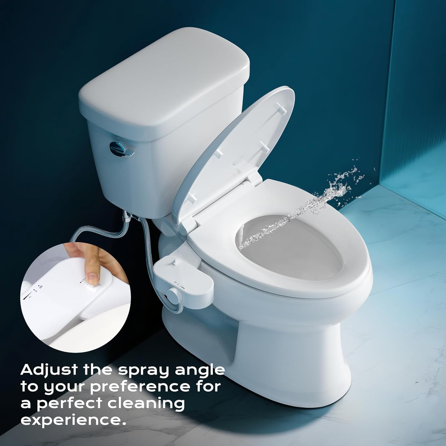 Bidet Toilet Seat Attachment with Rear and Feminine Wash, Bidet Attachment for Toilet with Self-Cleaning and Adjustable Bidet Sprayer & 21°Angle Control Bidet Attachement (White)