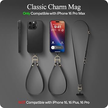 Spigen Ciel by CYRILL Apple iPhone 16 Pro Max ile Uyumlu Askılı MagSafe Kılıf Kajuk Mag Hava Kanalı Teknolojisi™ Askeri Sınıf Koruma Classic Charm Black Vegan Deri Kapak - ACS08400