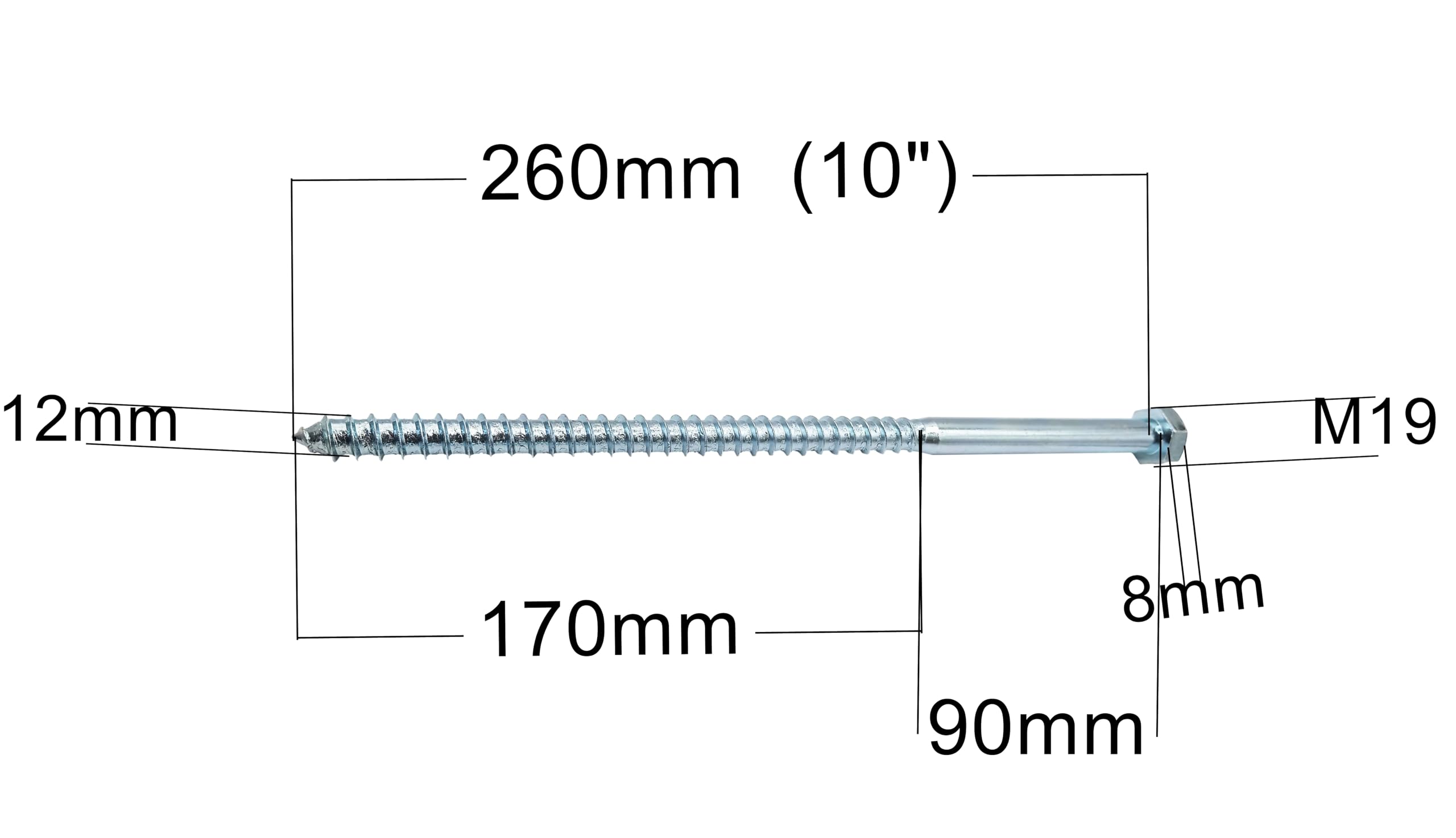 HAFD Heavy-Duty Sleeper Screws 12 x 260mm (10in) Zinc-Plated Pack of 5 Hex Head Lag Bolts for Wood to Concrete Fixings for Coach Screw Outdoor Use in Decking Fencing - Image 2