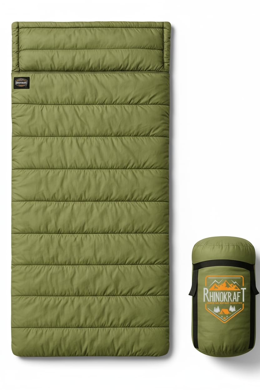 RhinoKraft Camping Sleeping Bag - 3 Season Warm & Cool Weather - Summer, Spring, Winter, Lightweight, for Adults & Kids - Camping Gear Equipment, Traveling and Outdoors