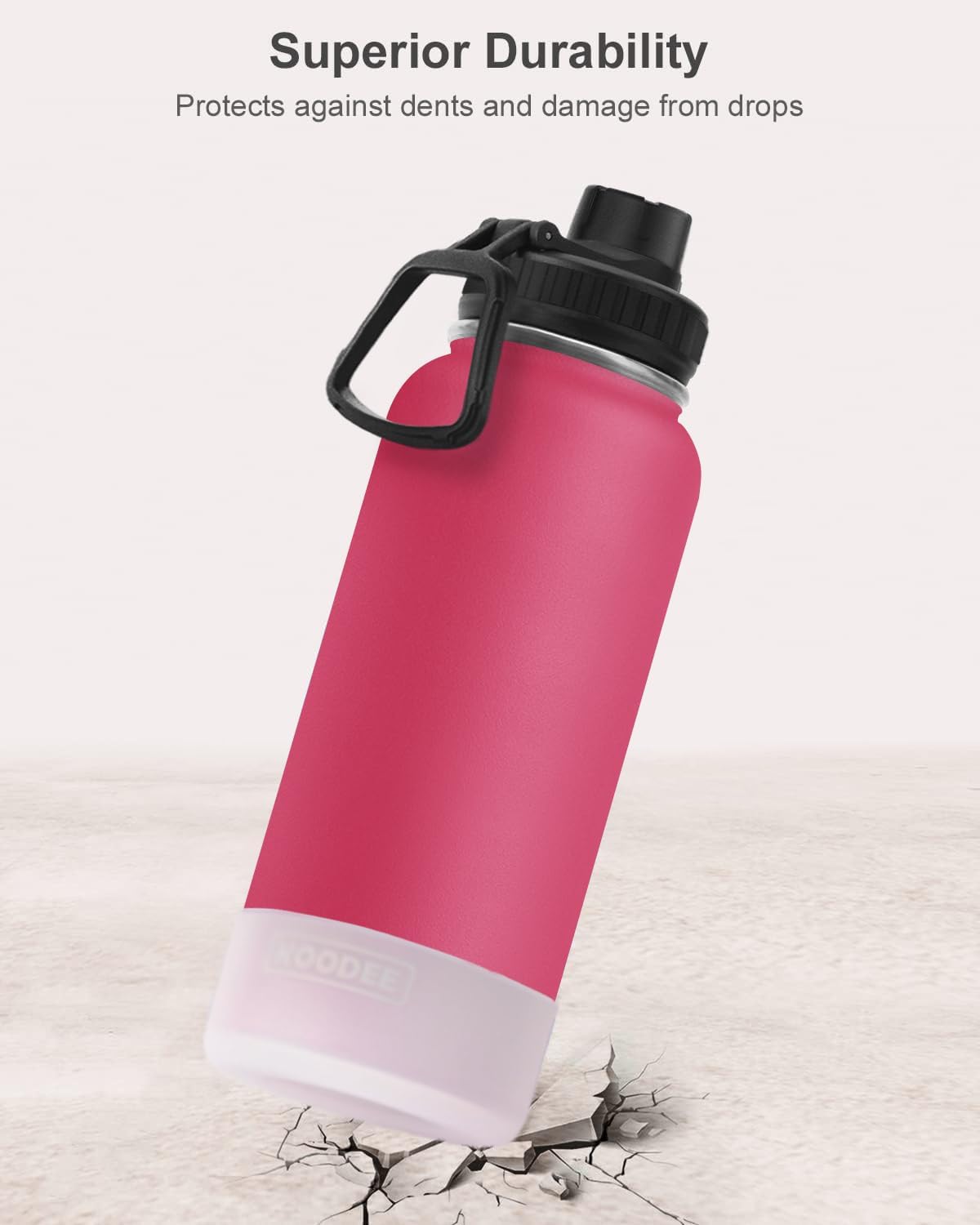 koodee Insulated Water Bottle, 32oz Stainless Steel Double Wall Vacuum Wide Mouth Sport Bottle with Leakproof Spout Lid (Canyon Red)