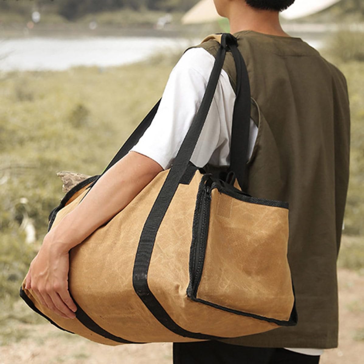 TOYANDONA Borsa in Tela per Legna da Ardere Design Portatile, Resistente e Capiente, per Trasporto e Conservazione di Legna Durante Attività All'aperto