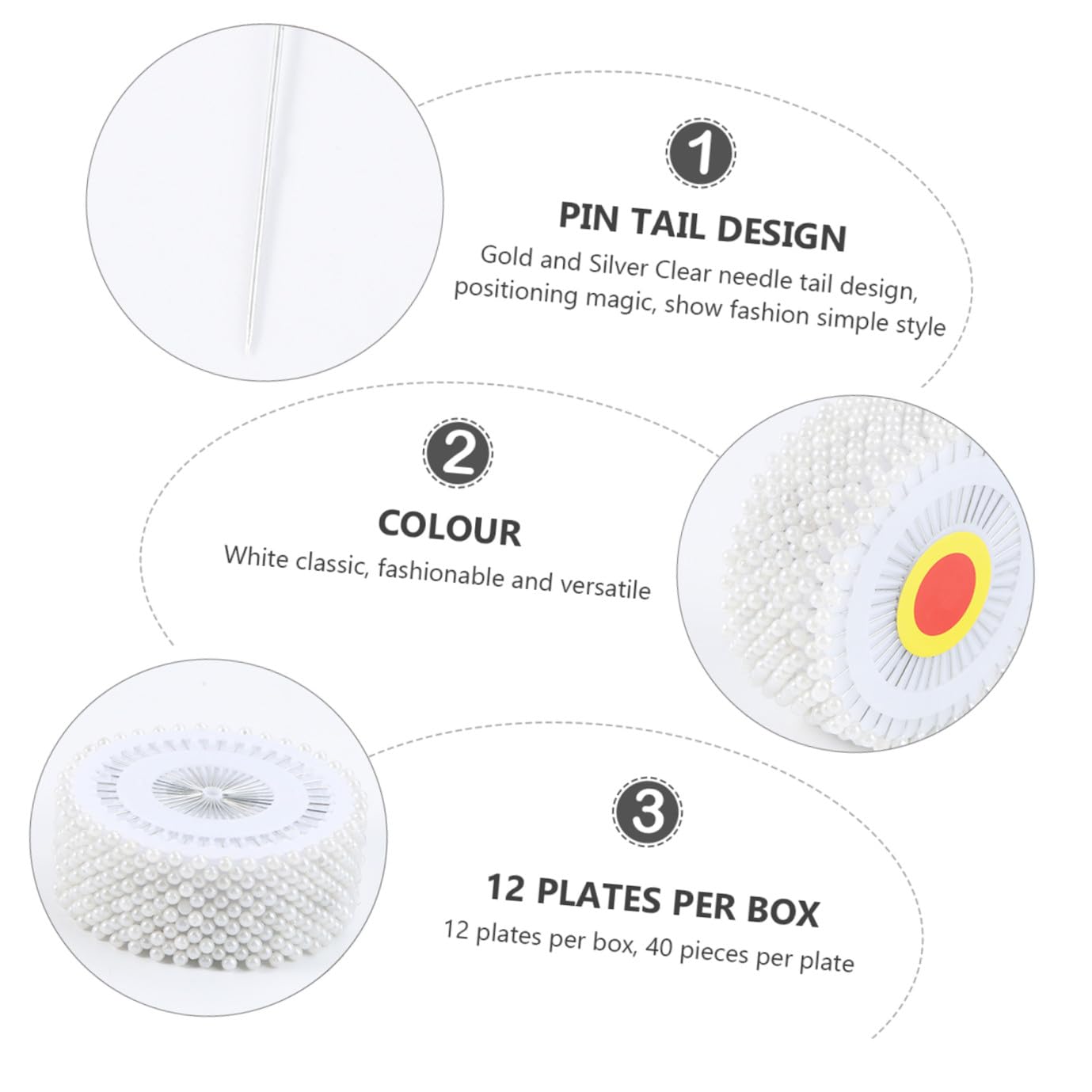 Alfileres con Cabeza de Imitación de Perla, 480 Piezas de 3 Mm | Acero Resistente al Óxido y Plástico, para Manualidades y Fiesta, Presentación en Pack de 480 Unidades