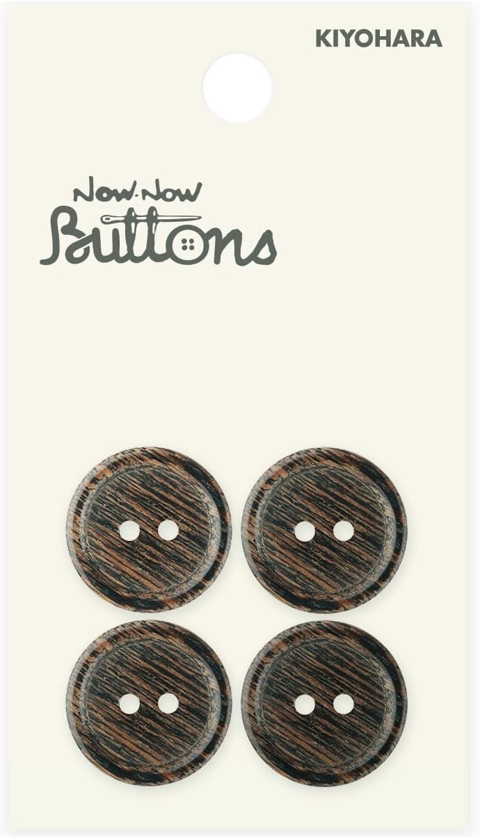 Kiyohara NWN1115 Now Buttons, Wood Buttons, Plywood, 2 Holes, Diameter 1.0 inches (25 mm), Dark Brown