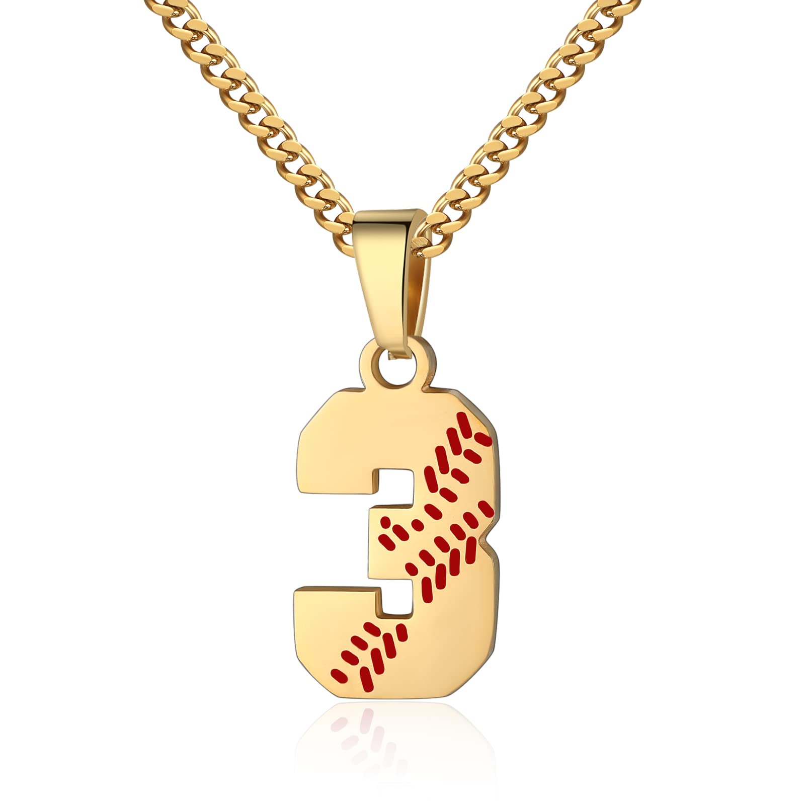 HattiDorisHatti Doris Baseball Number Necklace for Men 00-99 - Jersey Number Necklace with Stainless Steel Gold Plated Chain & Baseball Charm Pendant
