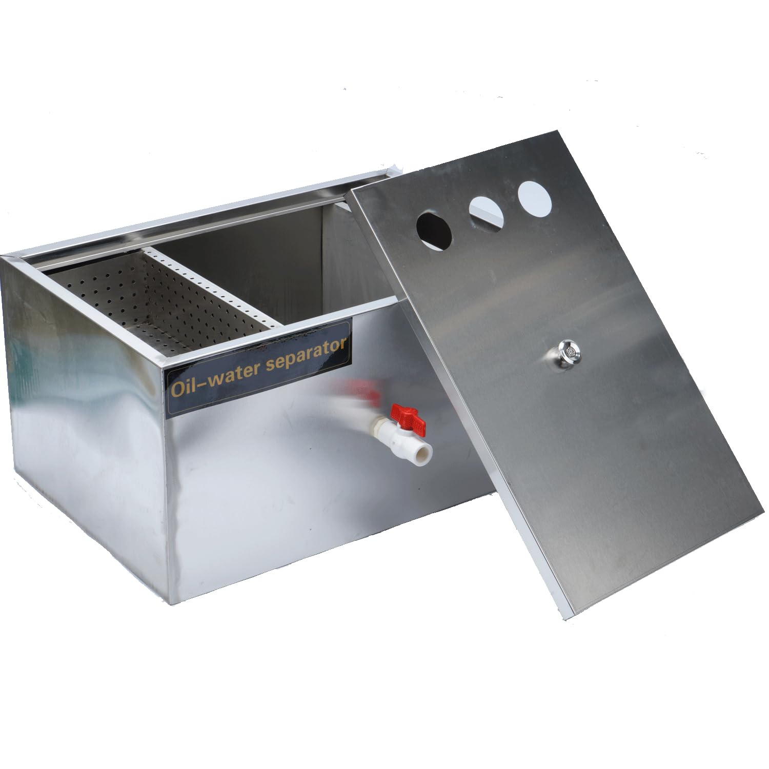 bimiti Intercepteur de graisse commercial pour évier 72 litres,En acier inoxydable,Séparateur de filtre à graisse sous évier,Avec 3 entrées supérieures pour cuisine de restaurant,60x40x30 cm
