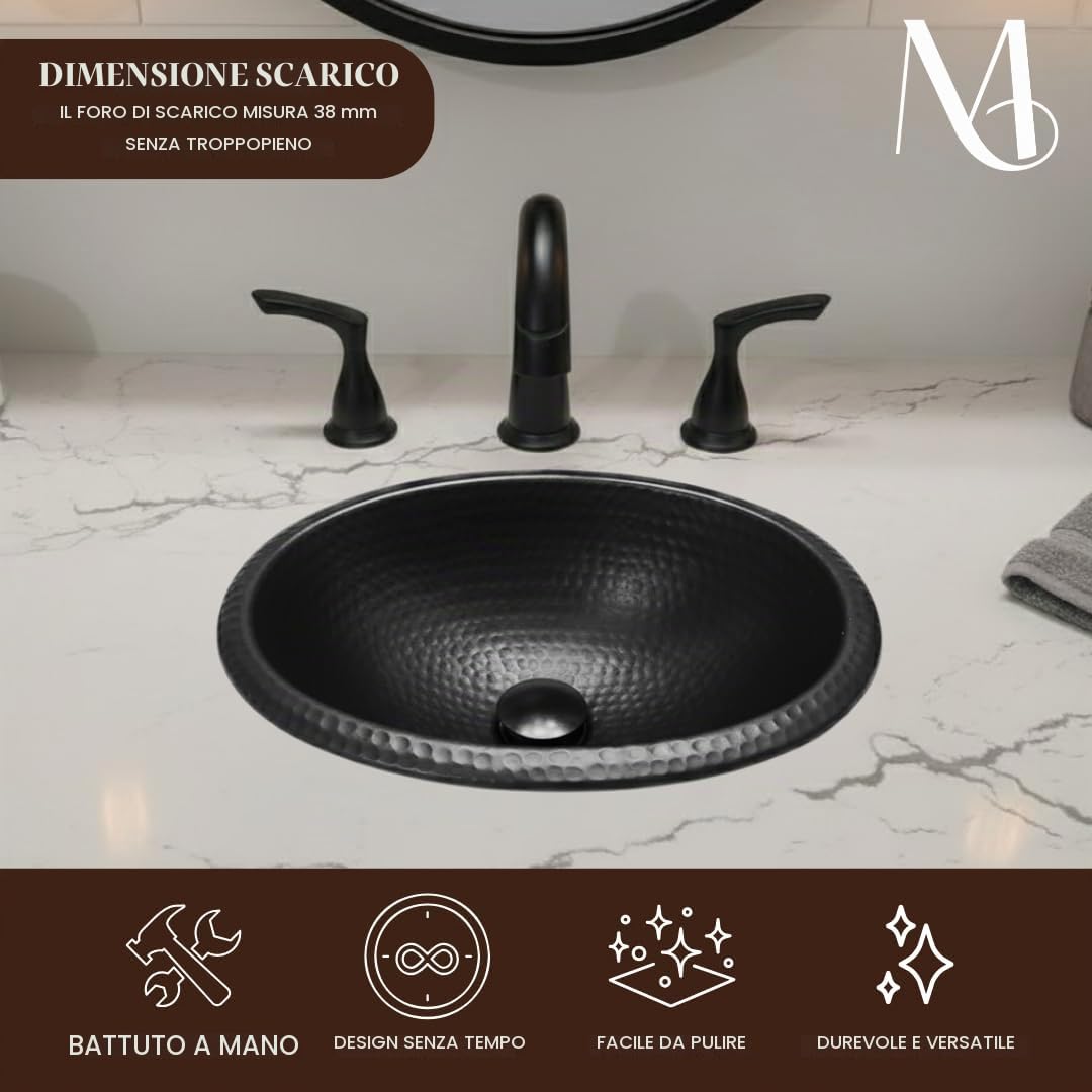Monarch Abode Lavandino da bagno ovale martellato a mano nero opaco 19103 (43,2 cm)