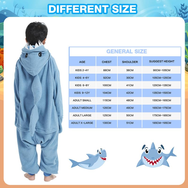 Mono de Dibujos Animados, Azul Tiburón Mandíbula Pijama, Bata, Mameluco, Ropa de Dormir, Disfraz de Cosplay, Fiesta de Halloween para Niños de 4 a 6 Años